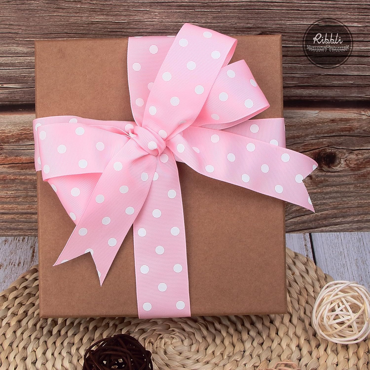 Ribbli Grosgrain Polka Dot Craft Ribbon,1-1/2 Inch,10-Yard Spool,Apple Green with White Dots,Use for Hair Bows,Gift Wrapping,All Crafting and Sewing(Pearl Pink/White)