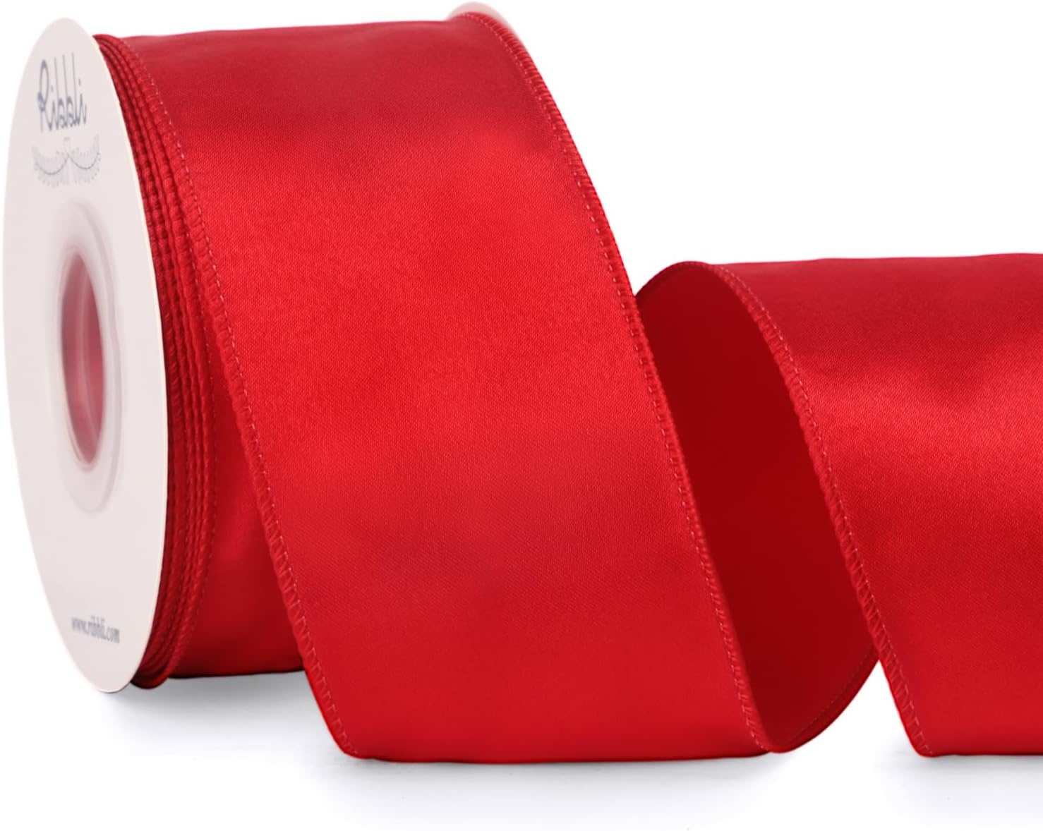 Ribbli Black Satin Wired Ribbon 2.5 Inch Black Christmas Ribbon for Gift Wrapping Wreaths Garland Tree Decoration Crafts Home Decor-Continous 20 Yards(Red)