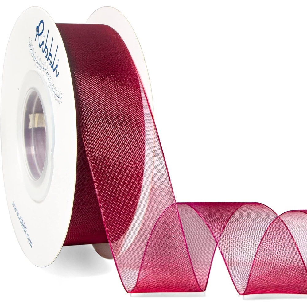 Ribbli Champagne Organza Ribbon,1/2 Inches x Continuous 50 Yard, Champagne Sheer Ribbon for Gift Wrapping,Cookie Wrapping,Wedding Decoration,All Crafting and Sewing(Wine)