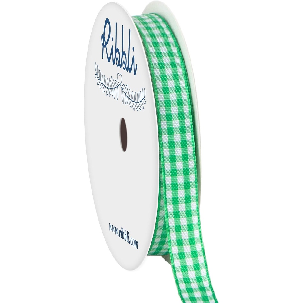 Ribbli Yellow and White Gingham Ribbon,100% Polyester Woven Edge,3/8 Inch x 10 Yard,Plaid Ribbon Use for Gift Wrapping,Party Decoration(Green Emerald/White)