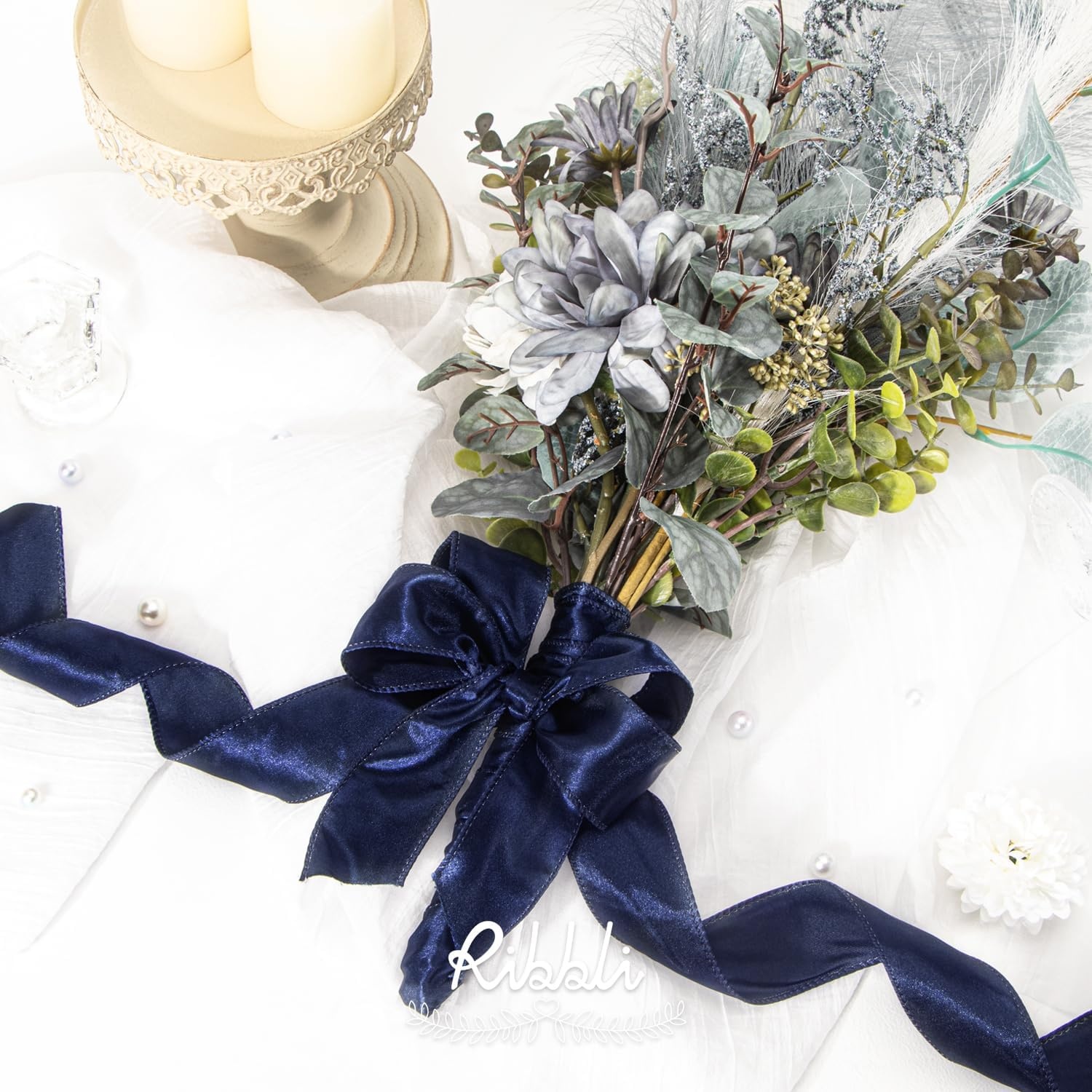 Ribbli Black Satin Wired Ribbon 2.5 Inch Black Christmas Ribbon for Gift Wrapping Wreaths Garland Tree Decoration Crafts Home Decor-Continous 20 Yards(Navy)