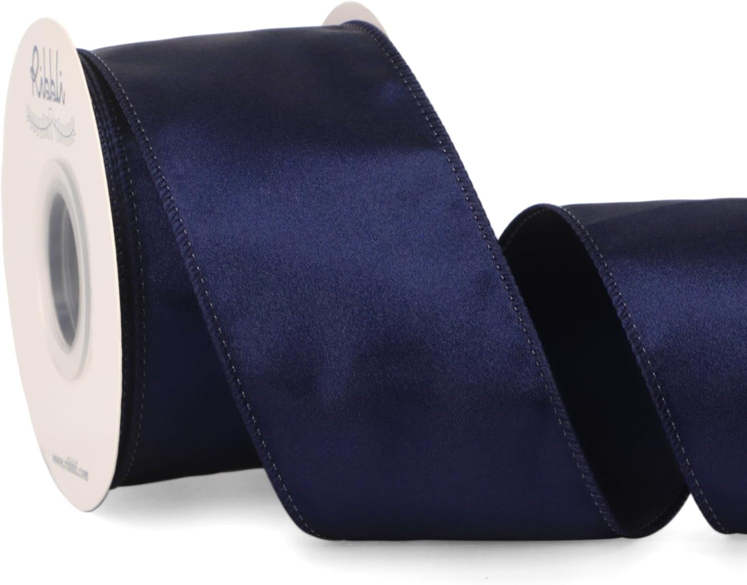 Ribbli Black Satin Wired Ribbon 2.5 Inch Black Christmas Ribbon for Gift Wrapping Wreaths Garland Tree Decoration Crafts Home Decor-Continous 20 Yards(Navy)