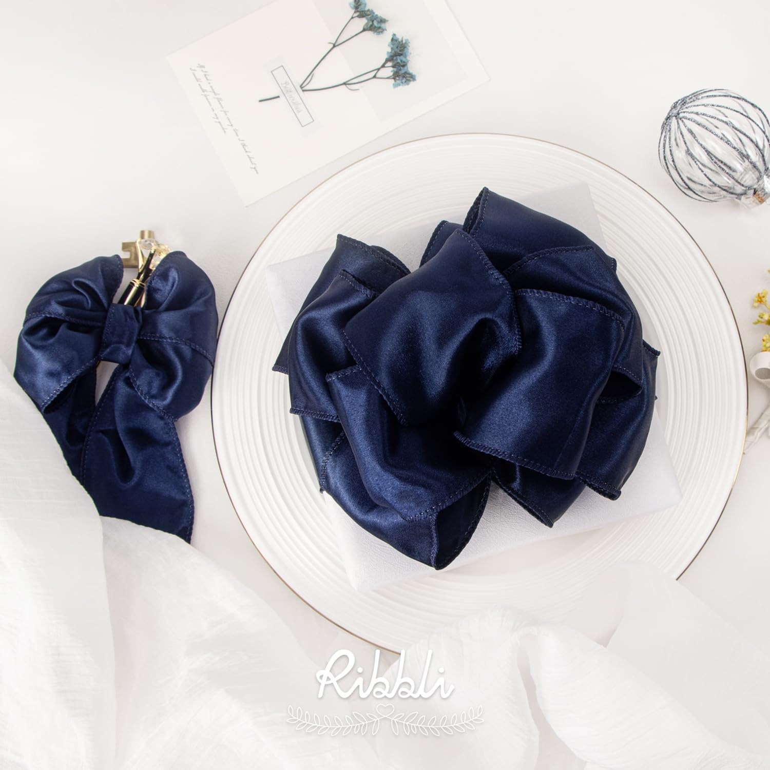 Ribbli Black Satin Wired Ribbon 2.5 Inch Black Christmas Ribbon for Gift Wrapping Wreaths Garland Tree Decoration Crafts Home Decor-Continous 20 Yards(Navy)