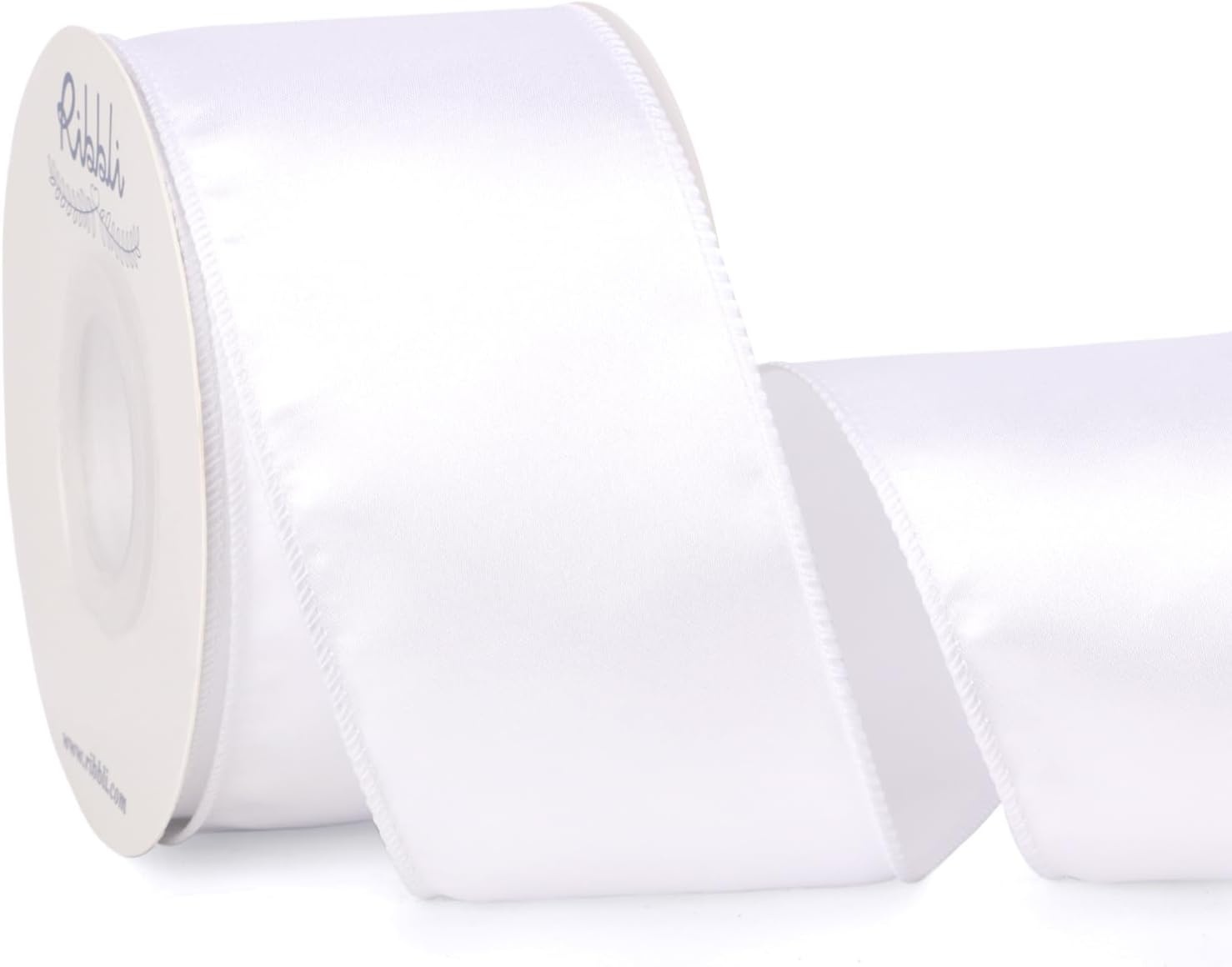 Ribbli Black Satin Wired Ribbon 2.5 Inch Black Christmas Ribbon for Gift Wrapping Wreaths Garland Tree Decoration Crafts Home Decor-Continous 20 Yards(White)