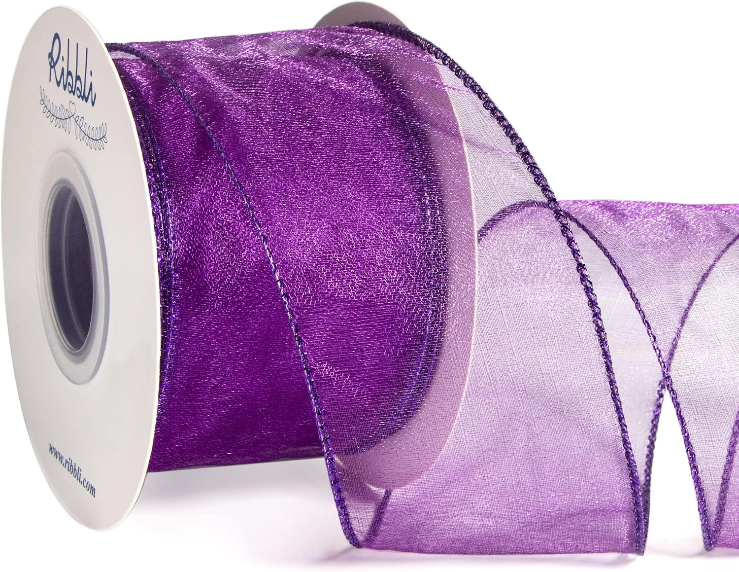 Ribbli Blue Organza Wired Ribbon, Baby Blue Sheer with Metallic Edge,2-1/2 Inch x 20 Yards Christmas Tree Ribbon for Decoration Gift Wrapping Wedding Crafts(Purple)