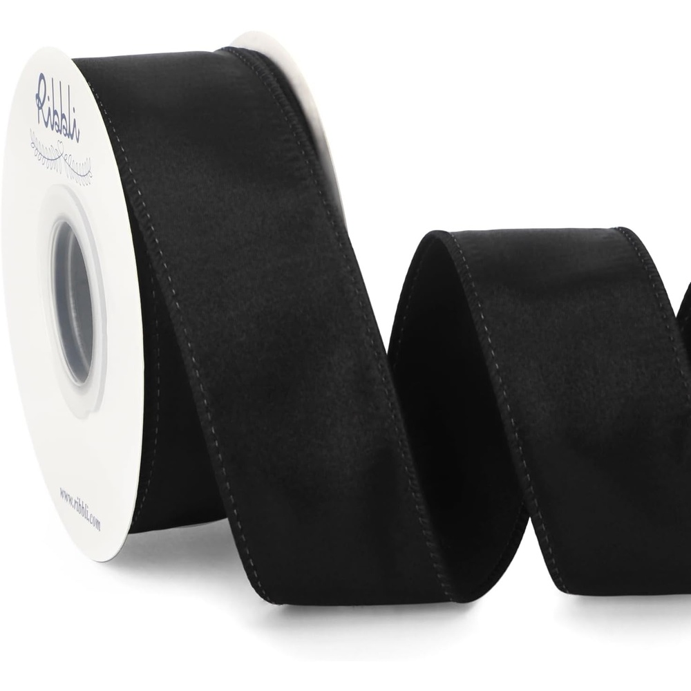 Ribbli Black Satin Wired Ribbon 2.5 Inch Black Christmas Ribbon for Gift Wrapping Wreaths Garland Tree Decoration Crafts Home Decor-Continous 20 Yards(Black)