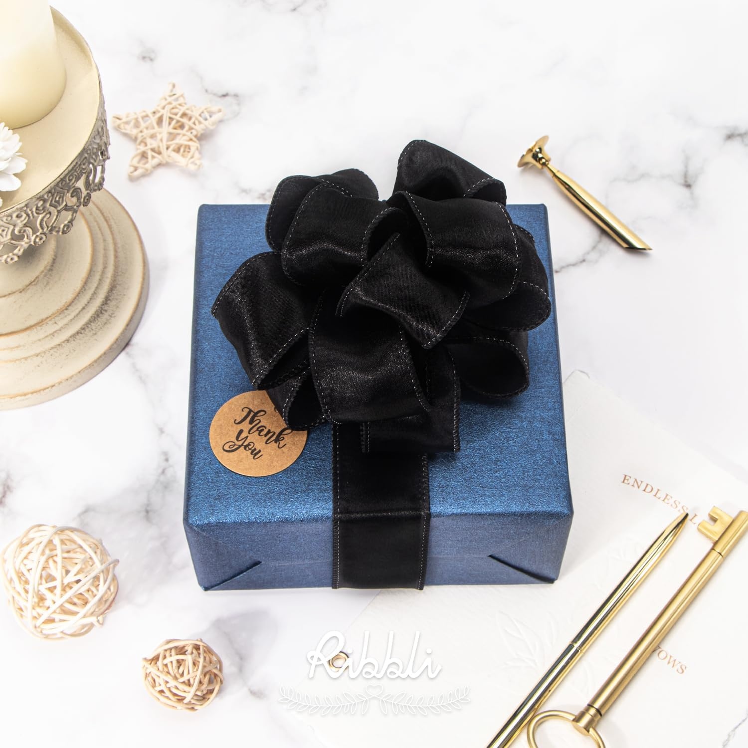 Ribbli Black Satin Wired Ribbon 2.5 Inch Black Christmas Ribbon for Gift Wrapping Wreaths Garland Tree Decoration Crafts Home Decor-Continous 20 Yards(Black)