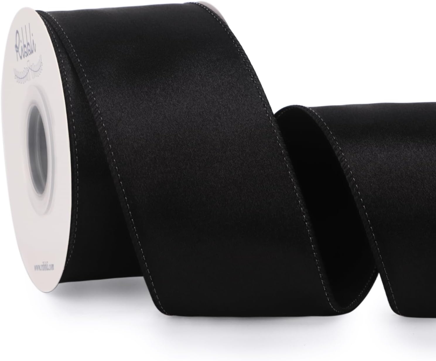 Ribbli Black Satin Wired Ribbon 2.5 Inch Black Christmas Ribbon for Gift Wrapping Wreaths Garland Tree Decoration Crafts Home Decor-Continous 20 Yards(Black)