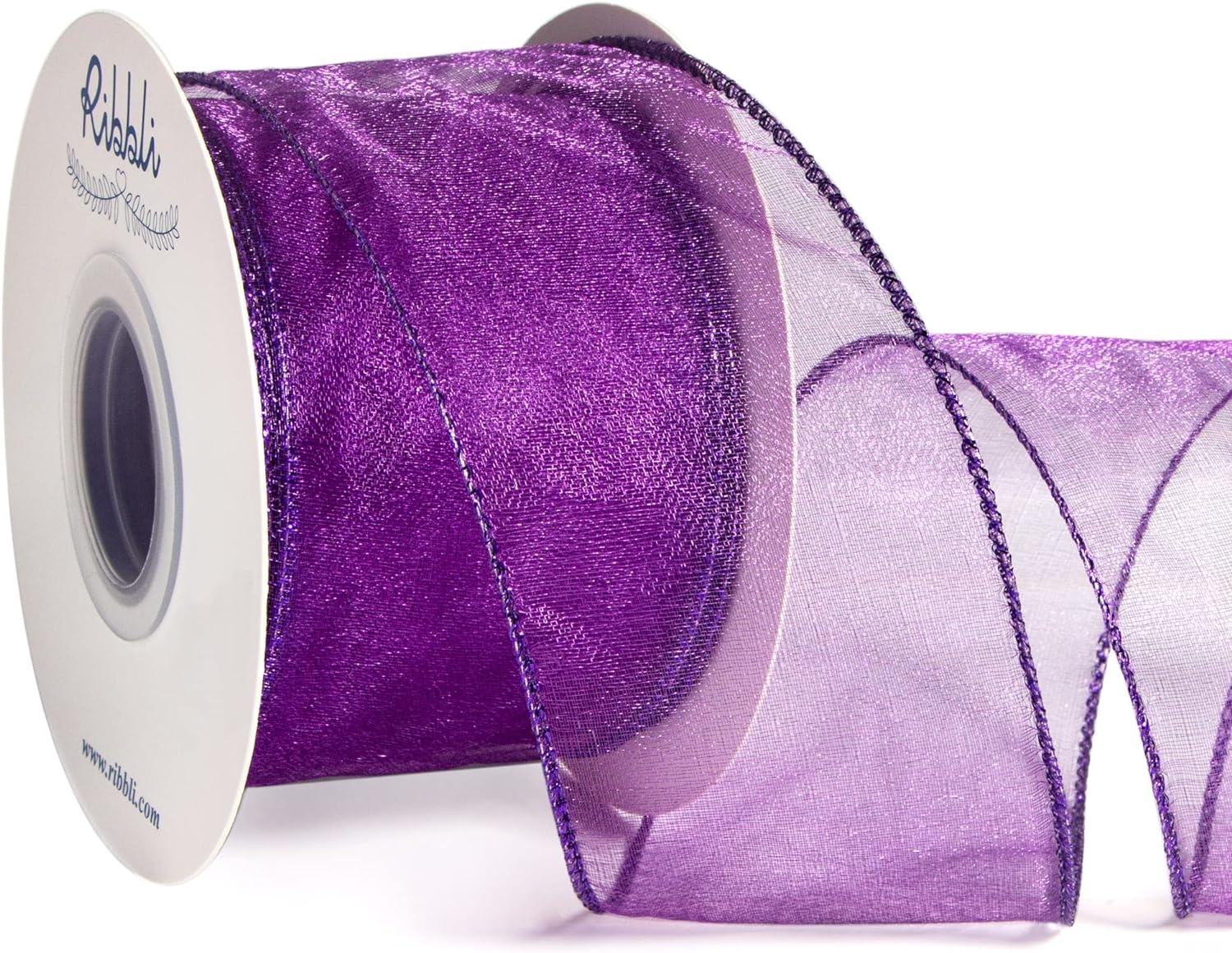 Ribbli Black Organza Wired Ribbon, Black Sheer with Metallic Edge,2-1/2 Inch x 20 Yards Christmas Tree Ribbon for Decoration Gift Wrapping Wedding Crafts(Purple)