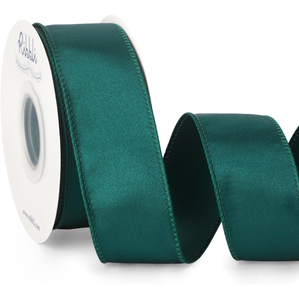 Ribbli Black Satin Wired Ribbon 2.5 Inch Black Christmas Ribbon for Gift Wrapping Wreaths Garland Tree Decoration Crafts Home Decor-Continous 20 Yards(Teal)