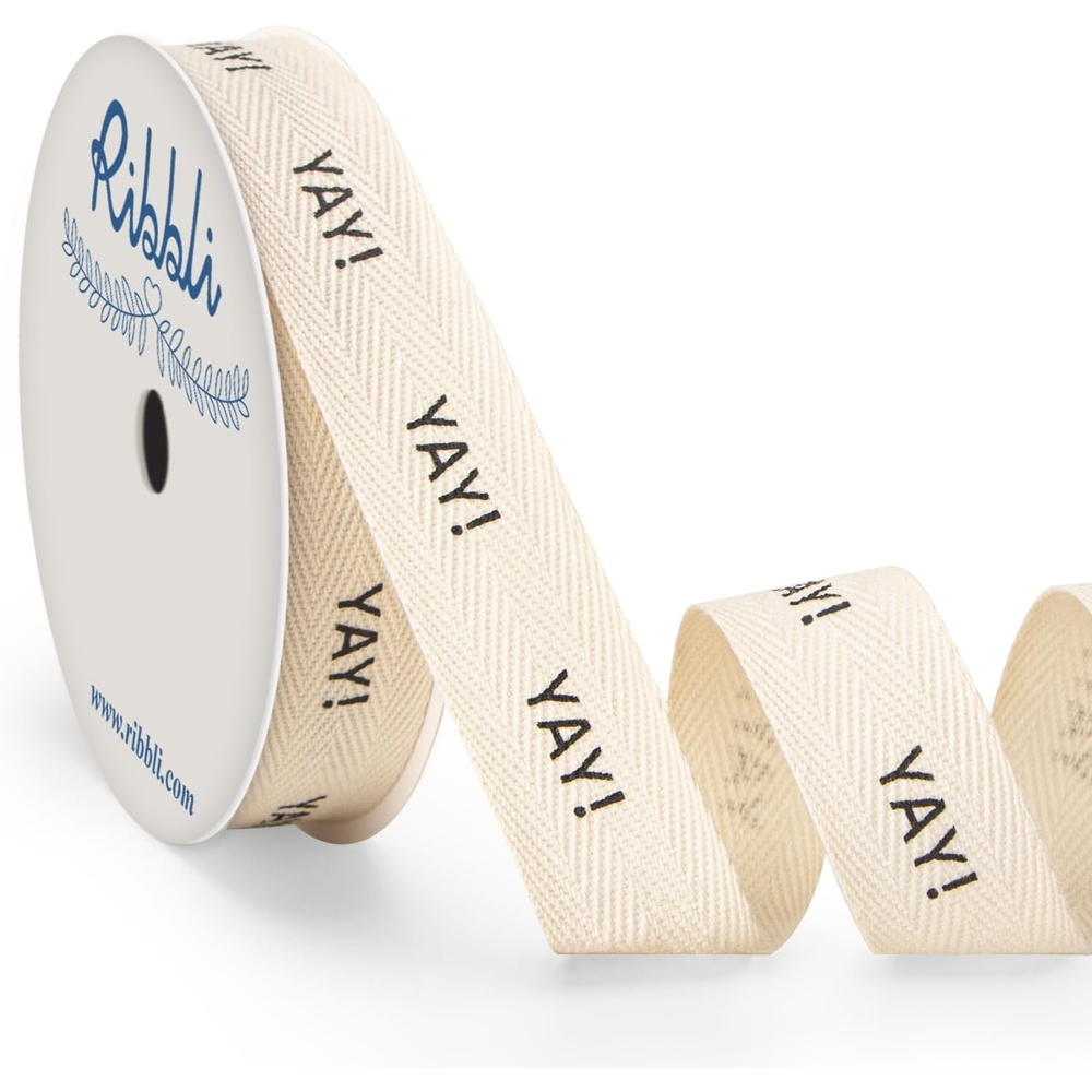 Ribbli Birthday Cotton Ribbon Natural Twill Tape Cotton with Black Happy Birthday Farmhouse Ribbon Use for Gift Wrapping Baking Crafts Home Decor-5/8 Inch x 10 Yard(Yay)
