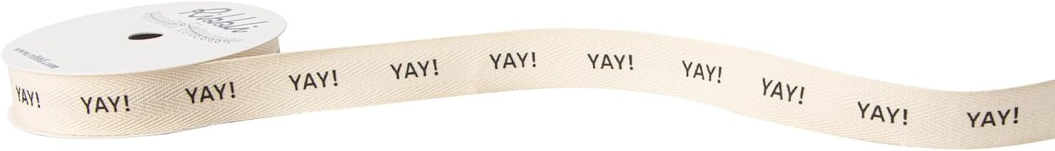 Ribbli Birthday Cotton Ribbon Natural Twill Tape Cotton with Black Happy Birthday Farmhouse Ribbon Use for Gift Wrapping Baking Crafts Home Decor-5/8 Inch x 10 Yard(Yay)