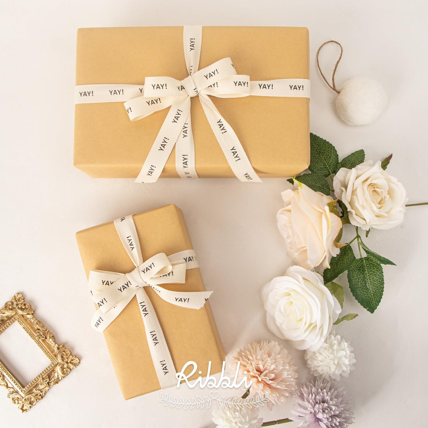 Ribbli Birthday Cotton Ribbon Natural Twill Tape Cotton with Black Happy Birthday Farmhouse Ribbon Use for Gift Wrapping Baking Crafts Home Decor-5/8 Inch x 10 Yard(Yay)
