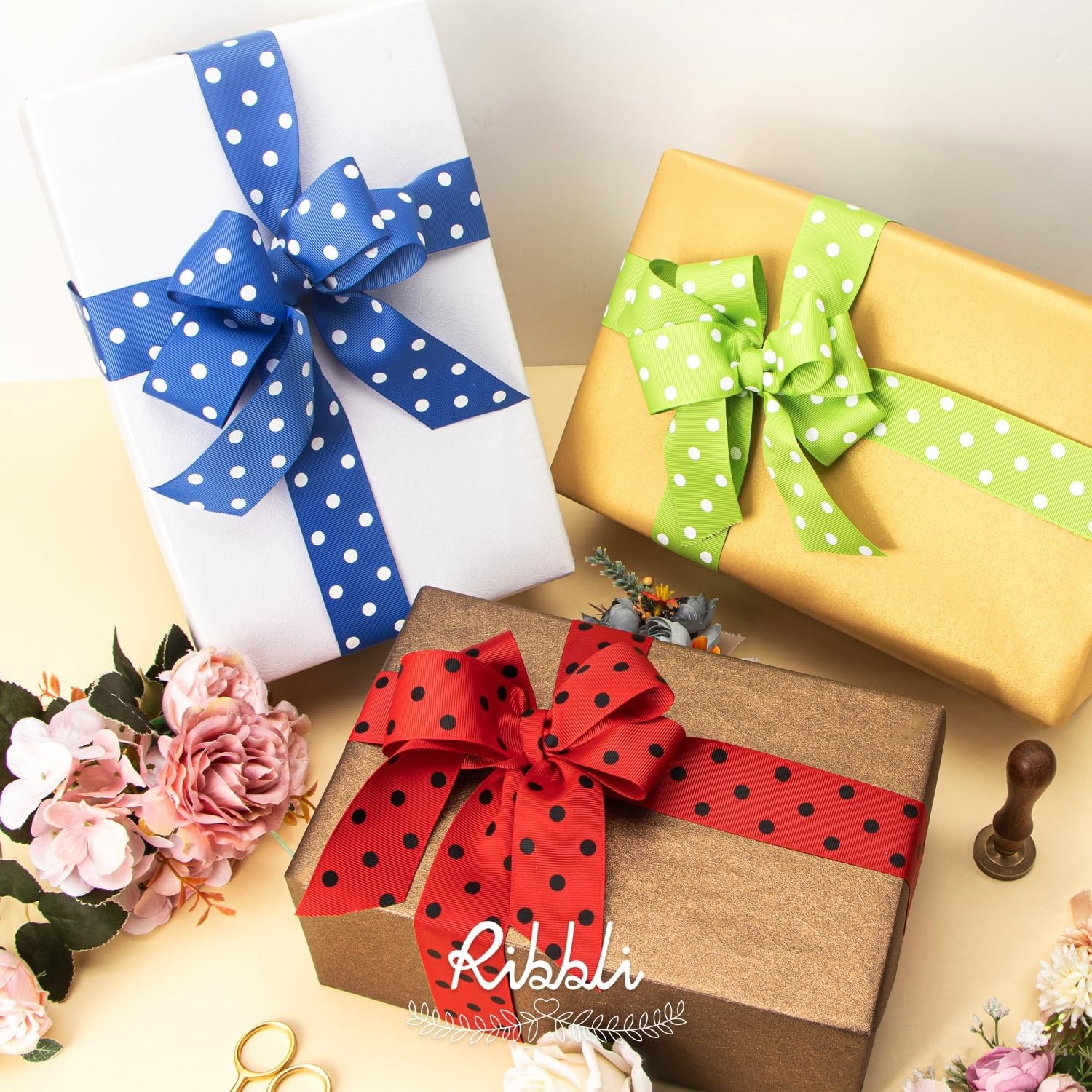 Ribbli Grosgrain Polka Dot Craft Ribbon,1-1/2 Inch,10-Yard Spool,Apple Green with White Dots,Use for Hair Bows,Gift Wrapping,All Crafting and Sewing(Royal Blue/White)