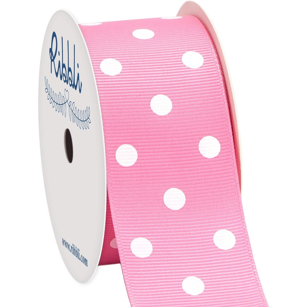Ribbli Grosgrain Polka Dot Craft Ribbon,1-1/2 Inch,10-Yard Spool,Apple Green with White Dots,Use for Hair Bows,Gift Wrapping,All Crafting and Sewing(Sherbet Pink/White)