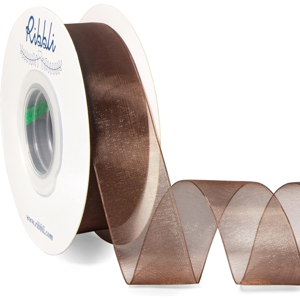 Ribbli Champagne Organza Ribbon,1/2 Inches x Continuous 50 Yard, Champagne Sheer Ribbon for Gift Wrapping,Cookie Wrapping,Wedding Decoration,All Crafting and Sewing(Brown)