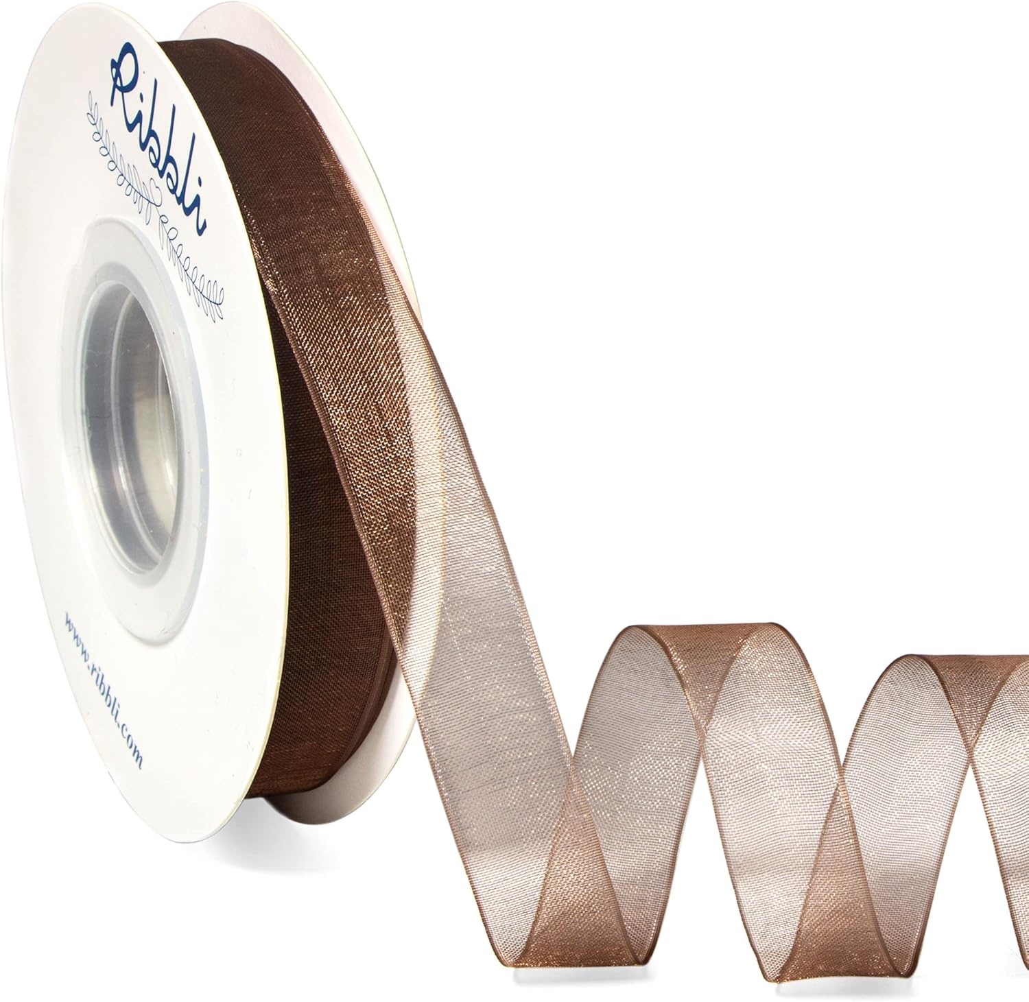 Ribbli Champagne Organza Ribbon,1/2 Inches x Continuous 50 Yard, Champagne Sheer Ribbon for Gift Wrapping,Cookie Wrapping,Wedding Decoration,All Crafting and Sewing(Brown)