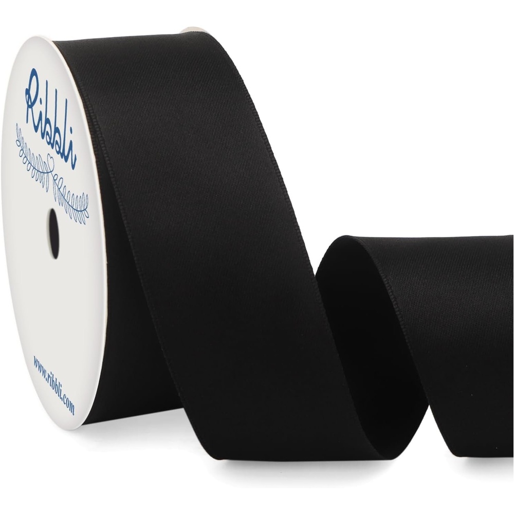 Ribbli Black Double Faced Satin Wired Ribbon 1.5 Inch Christmas Ribbon for Gift Wrapping Wreaths Garland Tree Decoration Crafts Home Decor-Continous 10 Yards(Black)