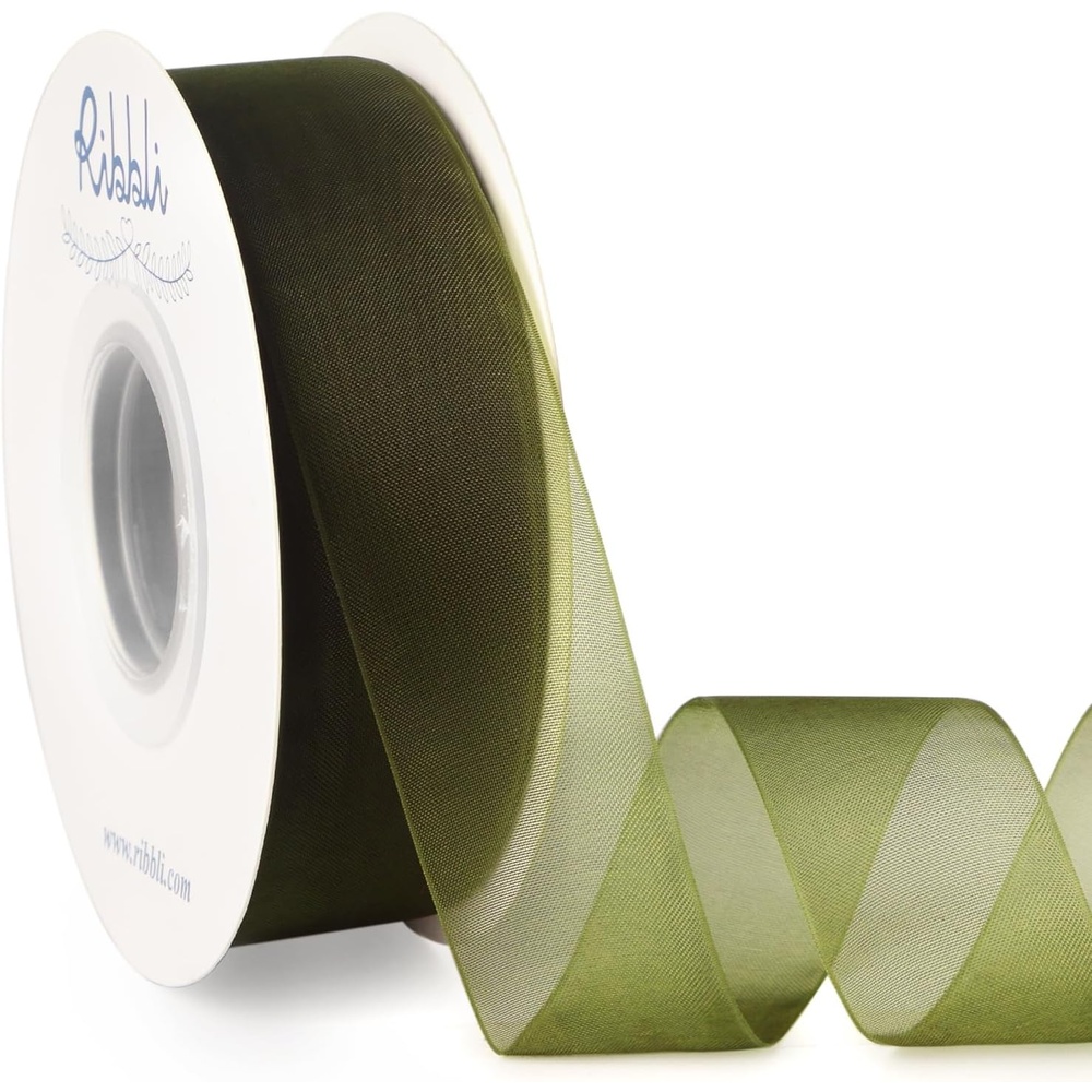 Ribbli Champagne Organza Ribbon,1/2 Inches x Continuous 50 Yard, Champagne Sheer Ribbon for Gift Wrapping,Cookie Wrapping,Wedding Decoration,All Crafting and Sewing(Moss Green)