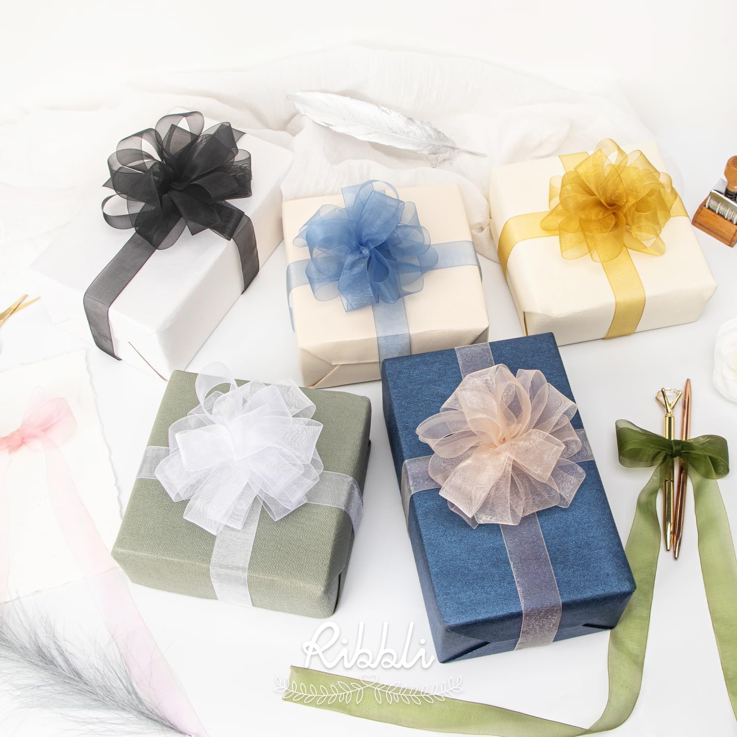 Ribbli Champagne Organza Ribbon,1/2 Inches x Continuous 50 Yard, Champagne Sheer Ribbon for Gift Wrapping,Cookie Wrapping,Wedding Decoration,All Crafting and Sewing(Moss Green)