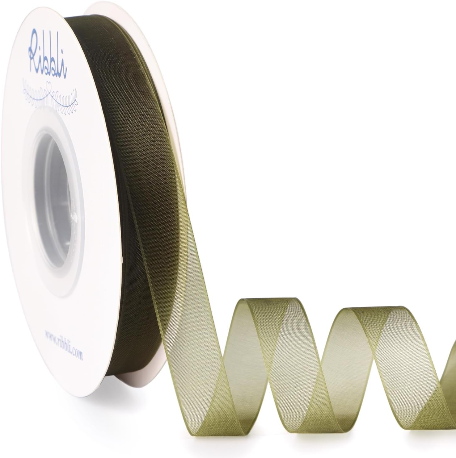 Ribbli Champagne Organza Ribbon,1/2 Inches x Continuous 50 Yard, Champagne Sheer Ribbon for Gift Wrapping,Cookie Wrapping,Wedding Decoration,All Crafting and Sewing(Moss Green)