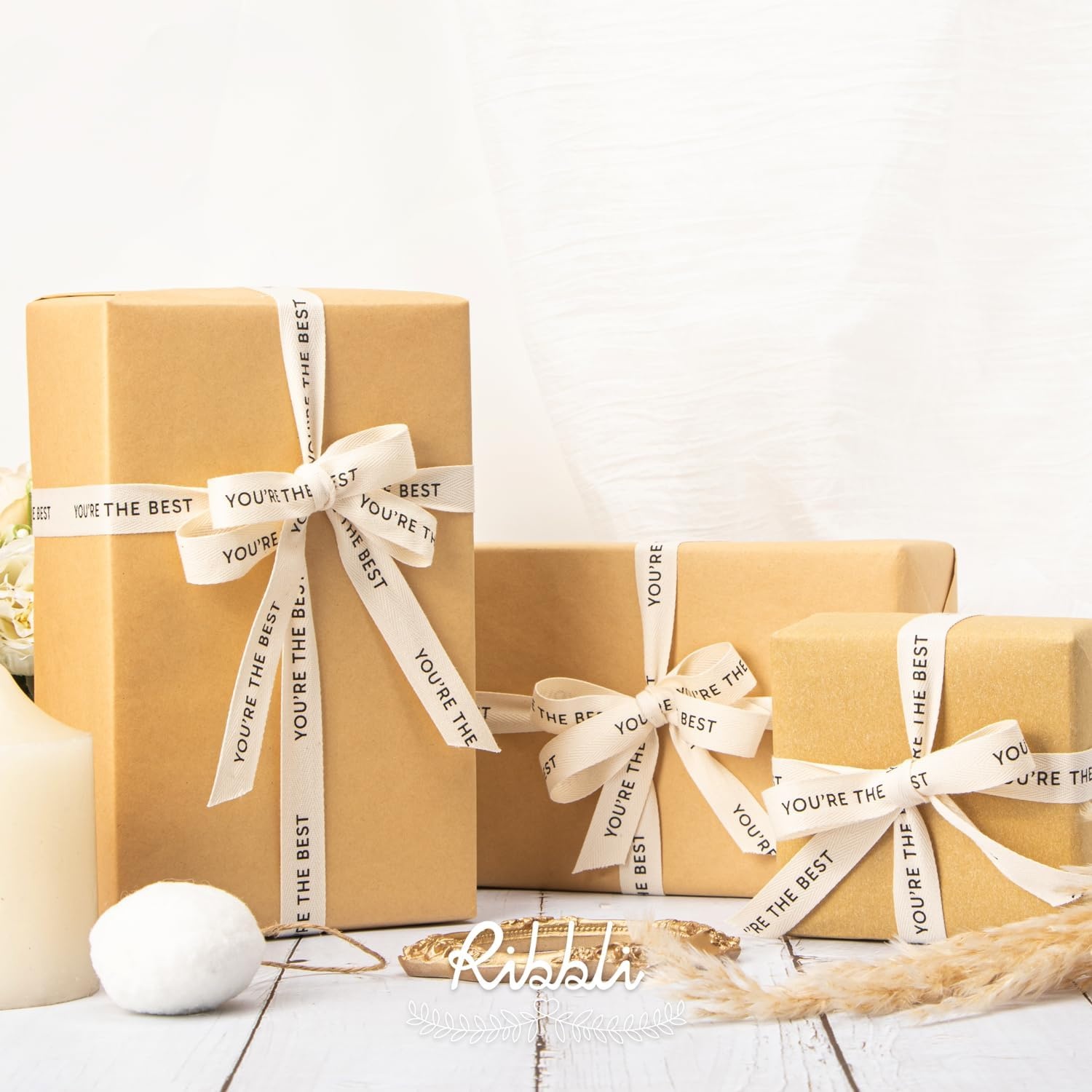 Ribbli Birthday Cotton Ribbon Natural Twill Tape Cotton with Black Happy Birthday Farmhouse Ribbon Use for Gift Wrapping Baking Crafts Home Decor-5/8 Inch x 10 Yard(You’re The Best)