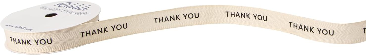 Ribbli Birthday Cotton Ribbon Natural Twill Tape Cotton with Black Happy Birthday Farmhouse Ribbon Use for Gift Wrapping Baking Crafts Home Decor-5/8 Inch x 10 Yard(Thank You)