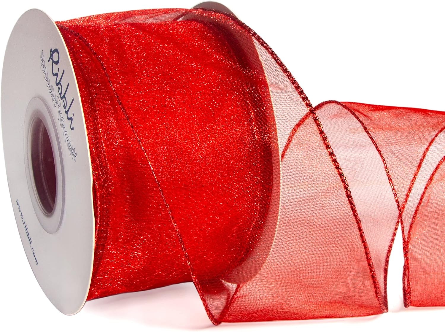 Ribbli Black Organza Wired Ribbon, Black Sheer with Metallic Edge,2-1/2 Inch x 20 Yards Christmas Tree Ribbon for Decoration Gift Wrapping Wedding Crafts(Red)