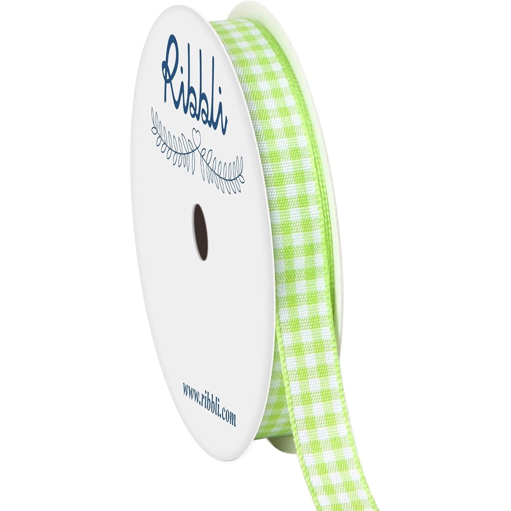 Ribbli Yellow and White Gingham Ribbon,100% Polyester Woven Edge,3/8 Inch x 10 Yard,Plaid Ribbon Use for Gift Wrapping,Party Decoration(Green Apple/White)