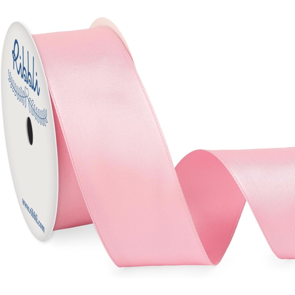 Ribbli Royal Blue Double Faced Satin Wired Ribbon 2.5 Inch Blue Christmas Ribbon for Gift Wrapping Wreaths Garland Tree Decoration Crafts Home Decor-Continous 10 Yards(Light Pink)
