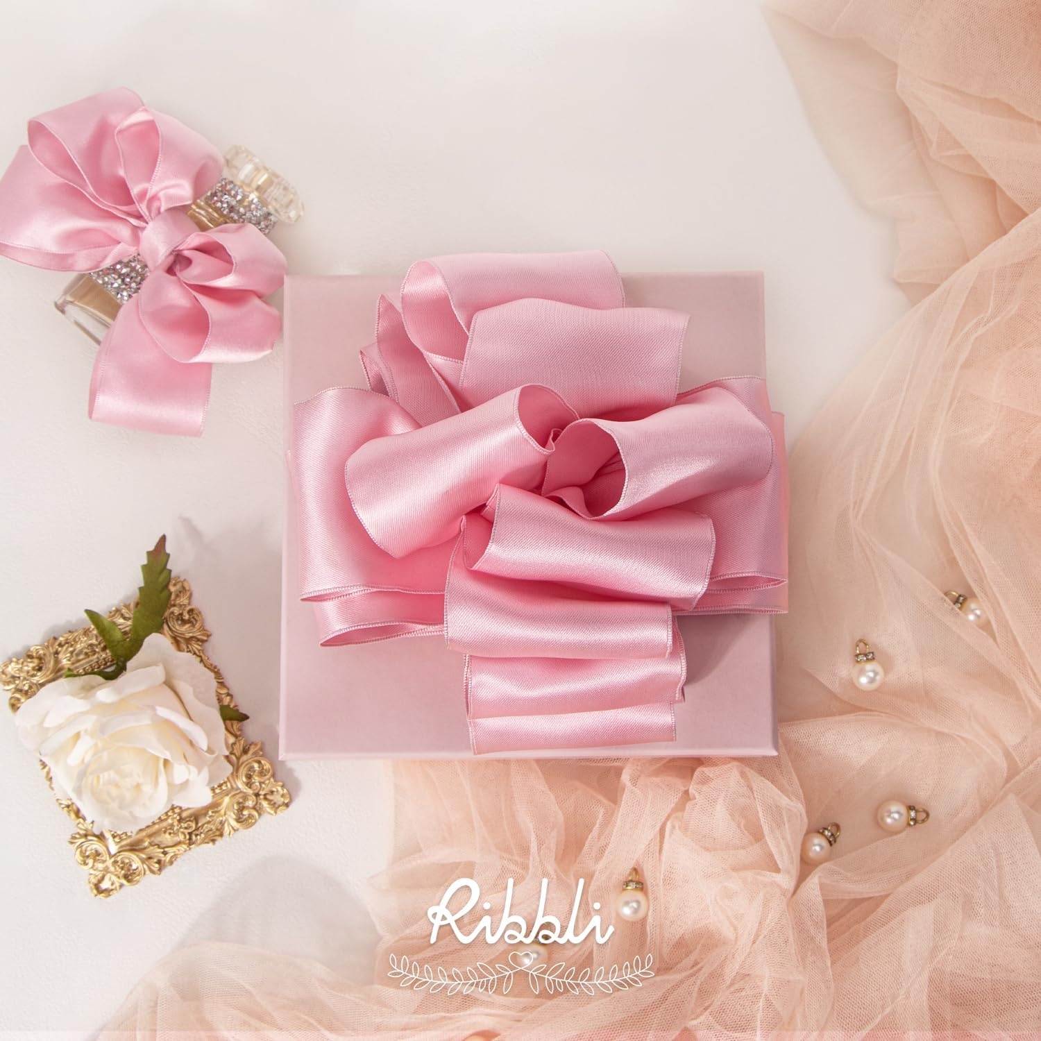 Ribbli Royal Blue Double Faced Satin Wired Ribbon 2.5 Inch Blue Christmas Ribbon for Gift Wrapping Wreaths Garland Tree Decoration Crafts Home Decor-Continous 10 Yards(Light Pink)