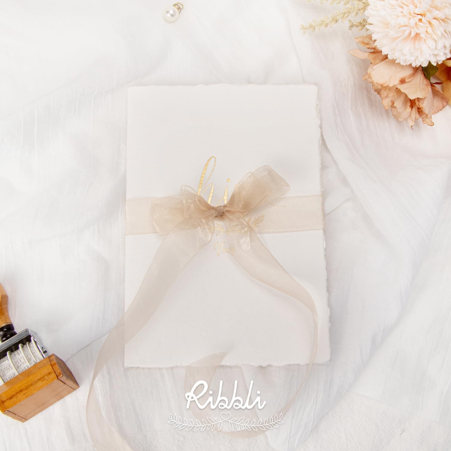 Ribbli Champagne Organza Ribbon,1/2 Inches x Continuous 50 Yard, Champagne Sheer Ribbon for Gift Wrapping,Cookie Wrapping,Wedding Decoration,All Crafting and Sewing(Tan)