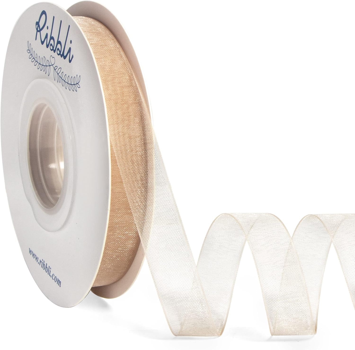 Ribbli Champagne Organza Ribbon,1/2 Inches x Continuous 50 Yard, Champagne Sheer Ribbon for Gift Wrapping,Cookie Wrapping,Wedding Decoration,All Crafting and Sewing(Tan)