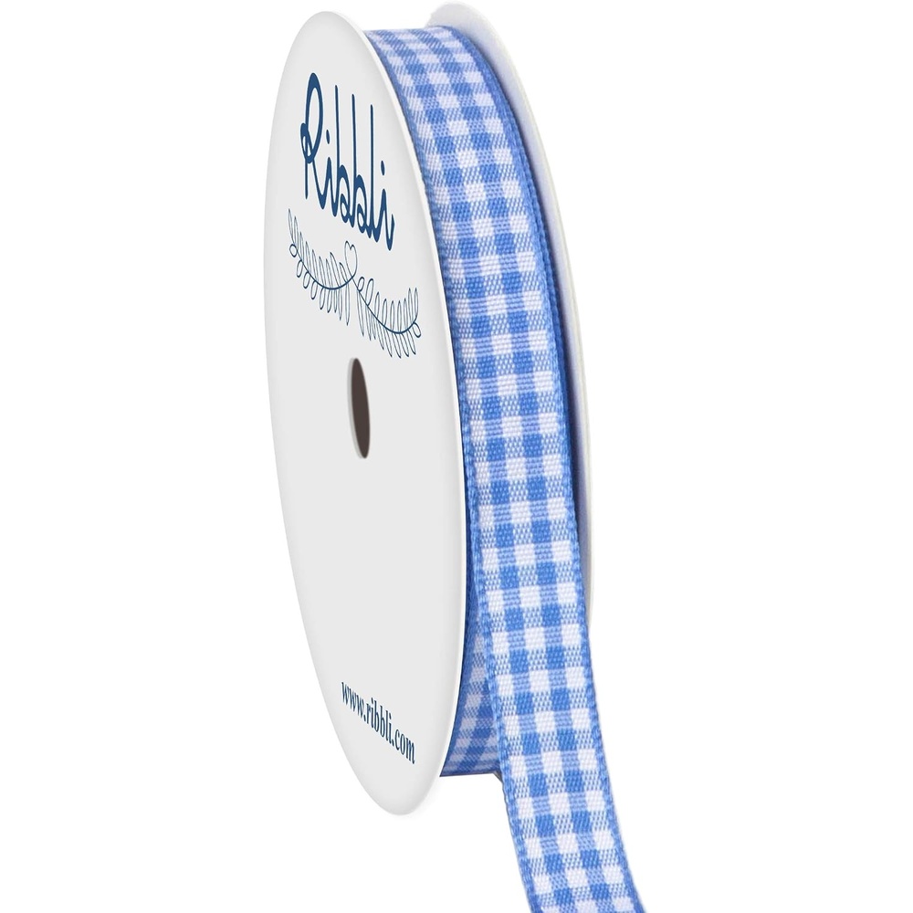 Ribbli Yellow and White Gingham Ribbon,100% Polyester Woven Edge,3/8 Inch x 10 Yard,Plaid Ribbon Use for Gift Wrapping,Party Decoration(Blue/White)