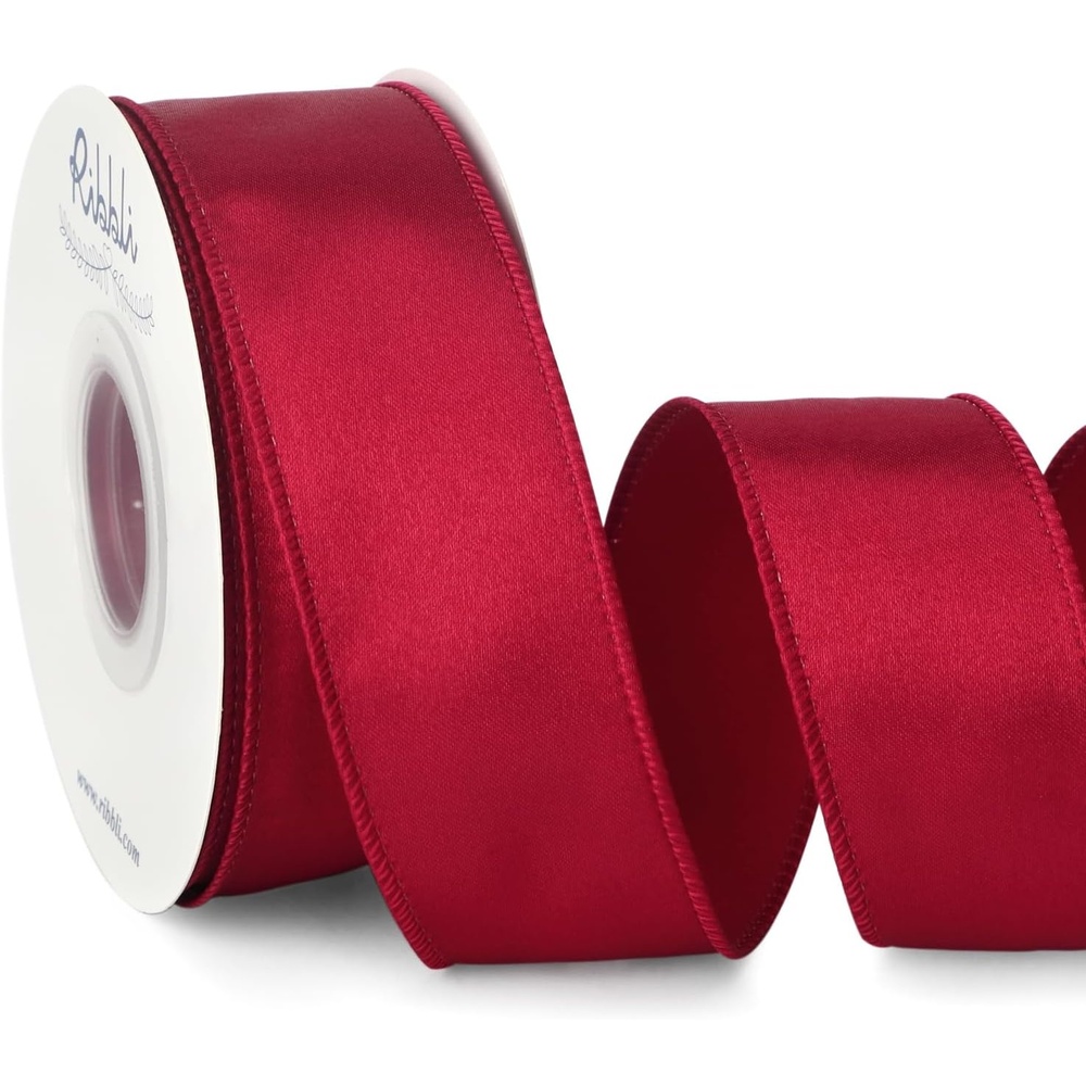 Ribbli Black Satin Wired Ribbon 2.5 Inch Black Christmas Ribbon for Gift Wrapping Wreaths Garland Tree Decoration Crafts Home Decor-Continous 20 Yards(Burgundy)