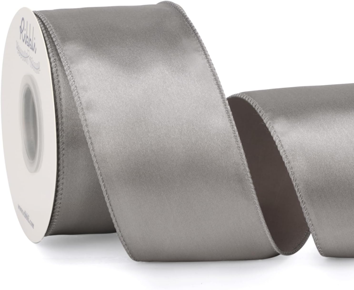 Ribbli Black Satin Wired Ribbon 2.5 Inch Black Christmas Ribbon for Gift Wrapping Wreaths Garland Tree Decoration Crafts Home Decor-Continous 20 Yards(Silver)