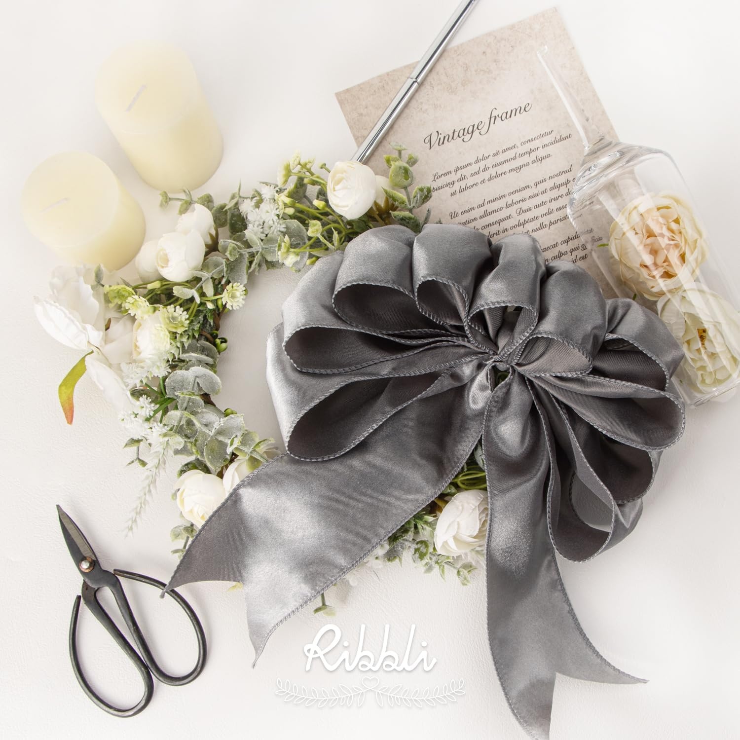 Ribbli Black Satin Wired Ribbon 2.5 Inch Black Christmas Ribbon for Gift Wrapping Wreaths Garland Tree Decoration Crafts Home Decor-Continous 20 Yards(Silver)