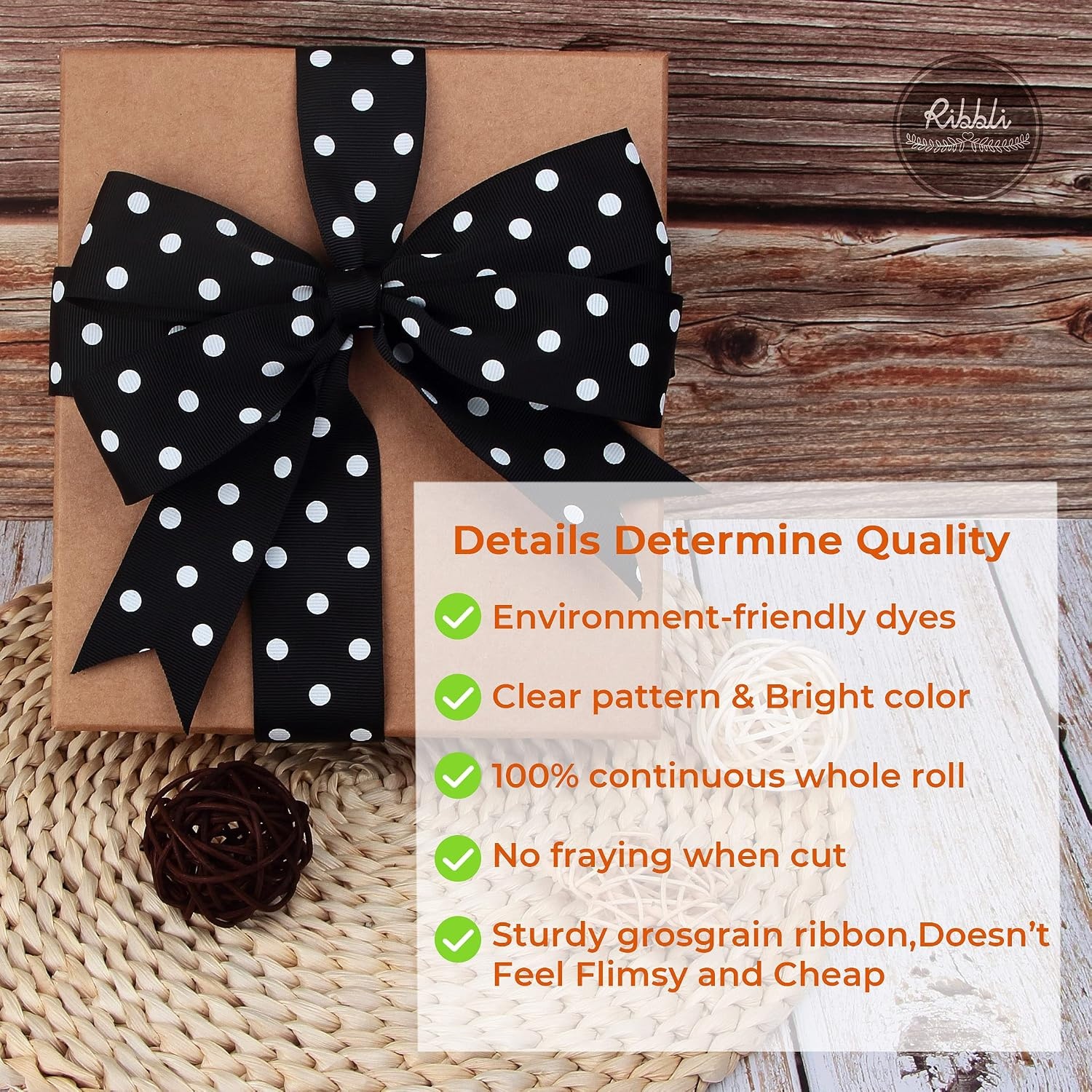Ribbli Grosgrain Polka Dot Craft Ribbon,1-1/2 Inch,10-Yard Spool,Apple Green with White Dots,Use for Hair Bows,Gift Wrapping,All Crafting and Sewing(Black/White)