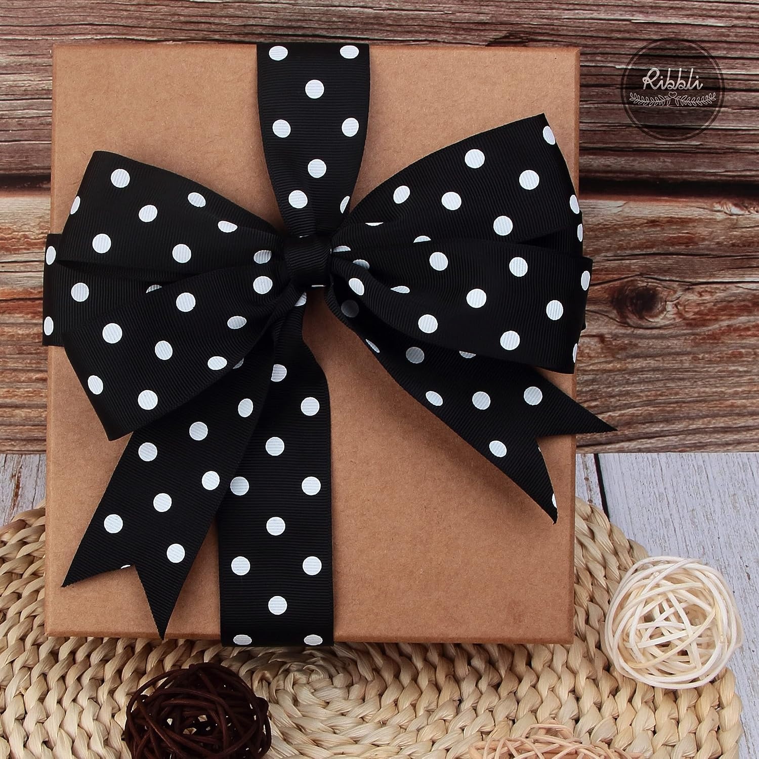 Ribbli Grosgrain Polka Dot Craft Ribbon,1-1/2 Inch,10-Yard Spool,Apple Green with White Dots,Use for Hair Bows,Gift Wrapping,All Crafting and Sewing(Black/White)