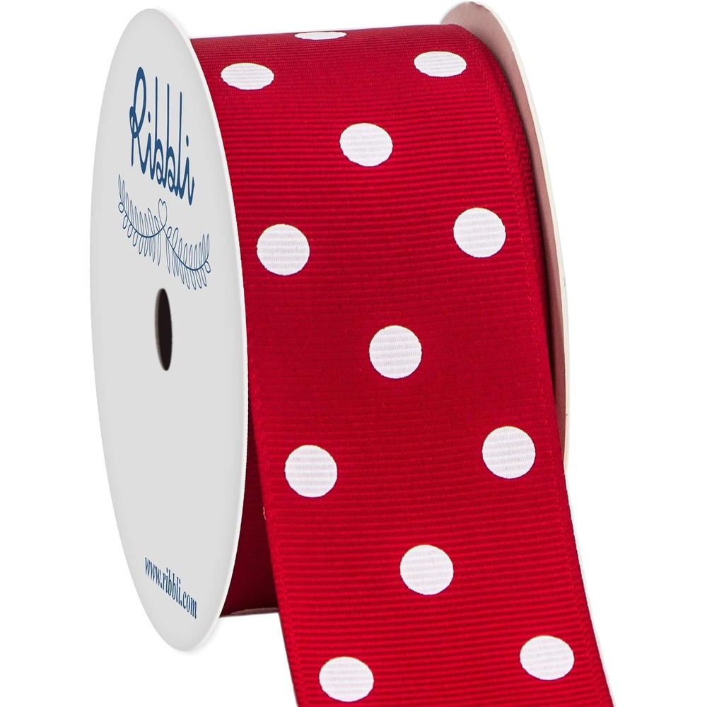 Ribbli Grosgrain Polka Dot Craft Ribbon,1-1/2 Inch,10-Yard Spool,Apple Green with White Dots,Use for Hair Bows,Gift Wrapping,All Crafting and Sewing(Red/White)