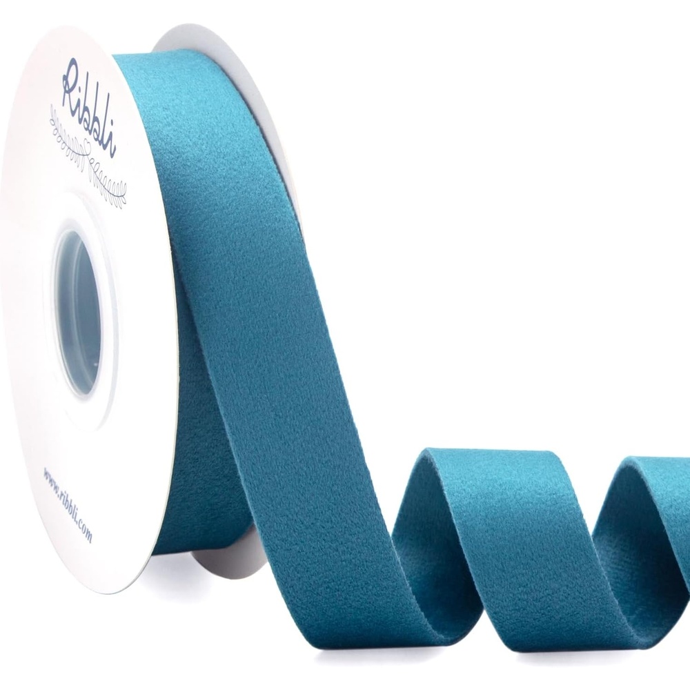 Ribbli Light Dusty Blue Velvet Ribbon Double Faced 1 Inch 10-Yard Spool Light Dusty Blue Ribbon Use for Christmas Tree Ornaments Gift Wrapping Wreath Decoration Wedding Boutonnieres(Dusty Turquoise)
