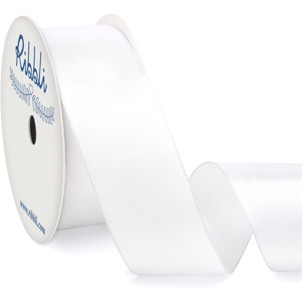 Ribbli Black Double Faced Satin Wired Ribbon 1.5 Inch Christmas Ribbon for Gift Wrapping Wreaths Garland Tree Decoration Crafts Home Decor-Continous 10 Yards(White)