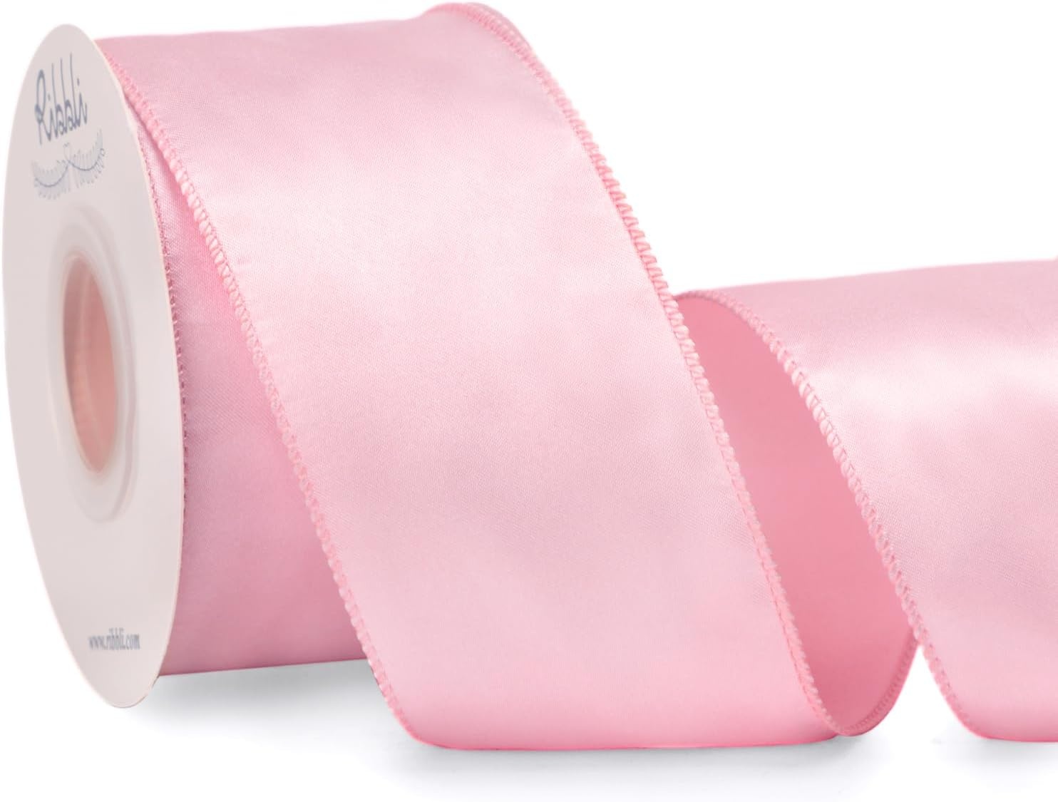 Ribbli Black Satin Wired Ribbon 2.5 Inch Black Christmas Ribbon for Gift Wrapping Wreaths Garland Tree Decoration Crafts Home Decor-Continous 20 Yards(Light Pink)
