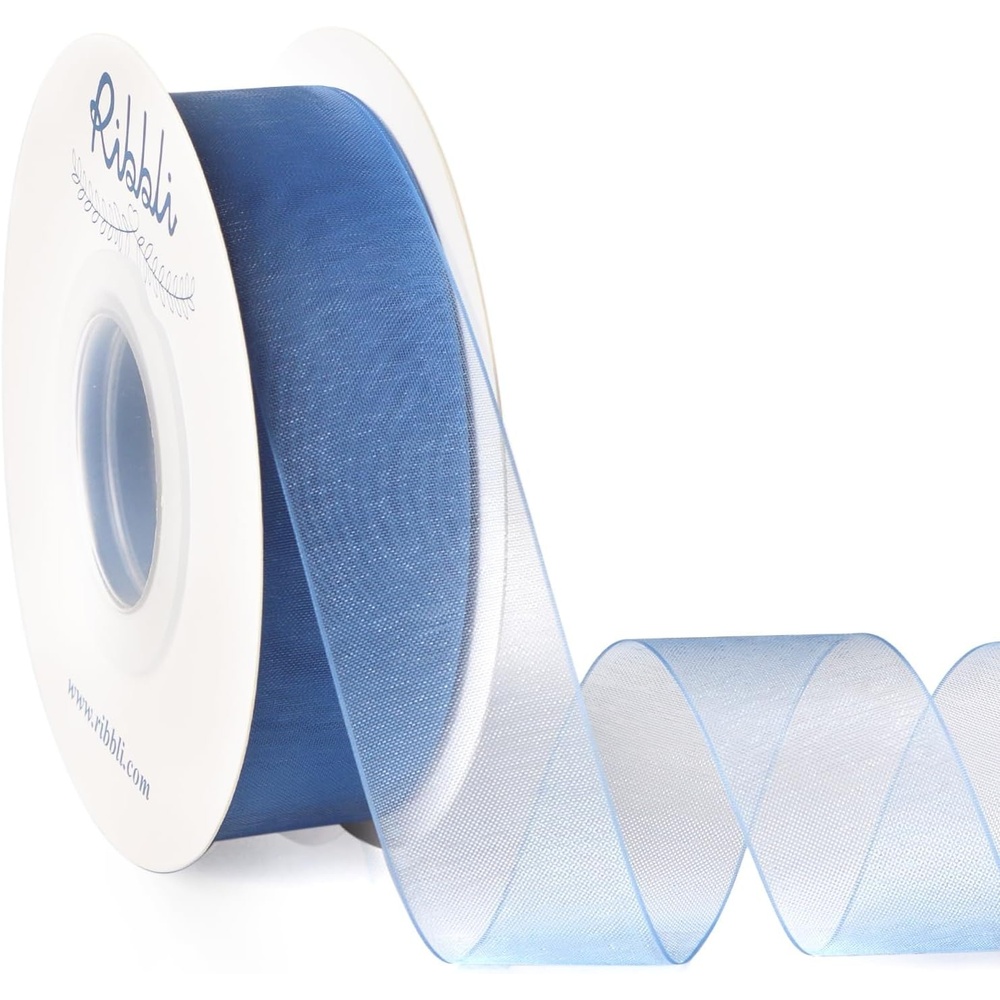 Ribbli Champagne Organza Ribbon,1/2 Inches x Continuous 50 Yard, Champagne Sheer Ribbon for Gift Wrapping,Cookie Wrapping,Wedding Decoration,All Crafting and Sewing(Dusty Blue)