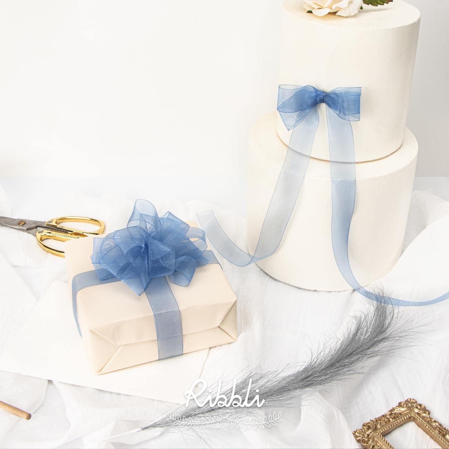 Ribbli Champagne Organza Ribbon,1/2 Inches x Continuous 50 Yard, Champagne Sheer Ribbon for Gift Wrapping,Cookie Wrapping,Wedding Decoration,All Crafting and Sewing(Dusty Blue)