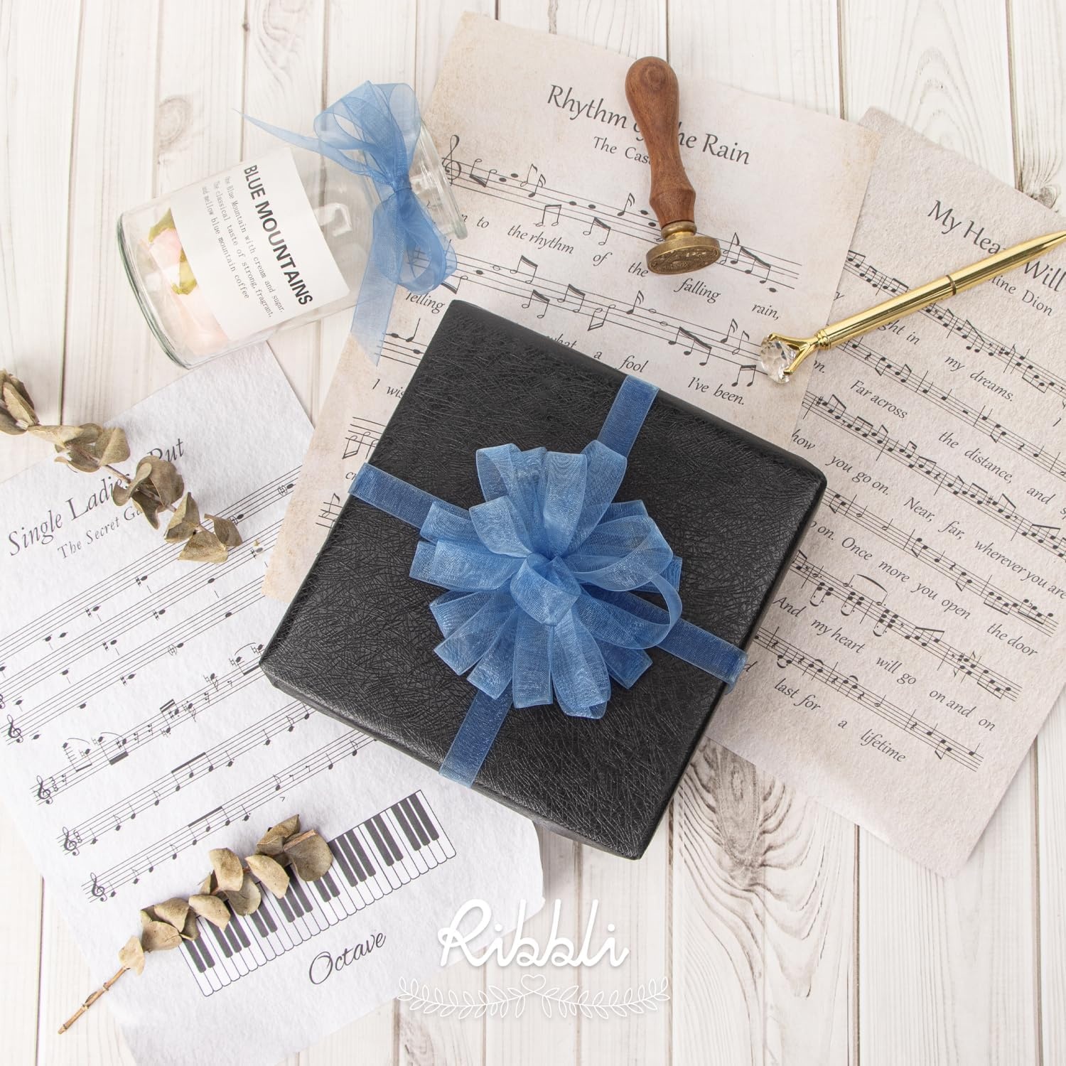 Ribbli Champagne Organza Ribbon,1/2 Inches x Continuous 50 Yard, Champagne Sheer Ribbon for Gift Wrapping,Cookie Wrapping,Wedding Decoration,All Crafting and Sewing(Dusty Blue)