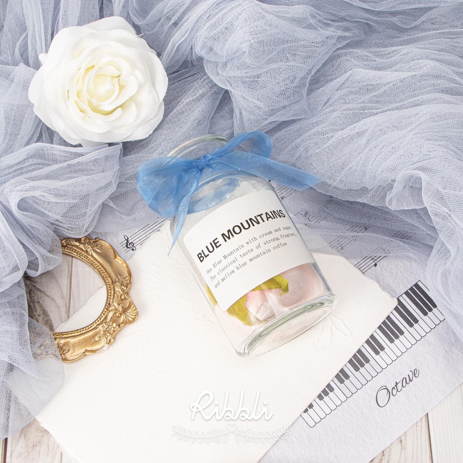 Ribbli Champagne Organza Ribbon,1/2 Inches x Continuous 50 Yard, Champagne Sheer Ribbon for Gift Wrapping,Cookie Wrapping,Wedding Decoration,All Crafting and Sewing(Dusty Blue)