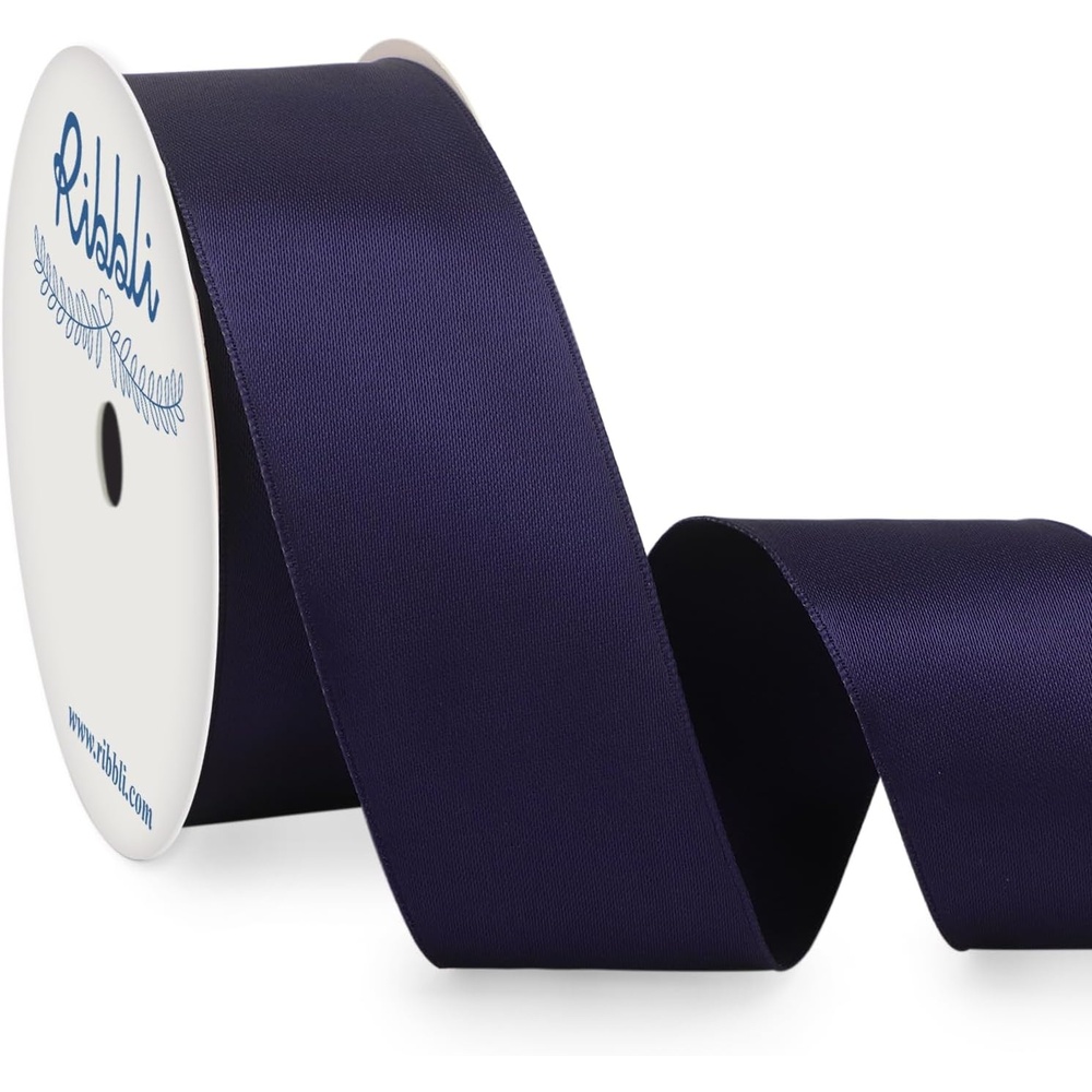 Ribbli Black Double Faced Satin Wired Ribbon 1.5 Inch Christmas Ribbon for Gift Wrapping Wreaths Garland Tree Decoration Crafts Home Decor-Continous 10 Yards(Navy)