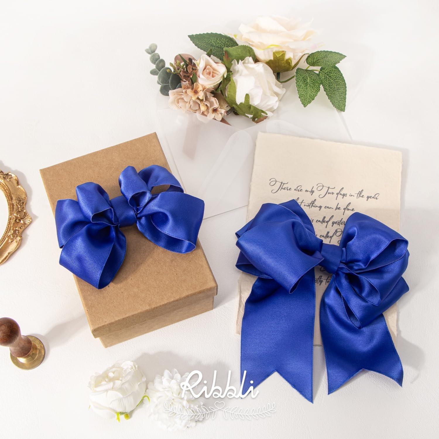 Ribbli Black Double Faced Satin Wired Ribbon 1.5 Inch Christmas Ribbon for Gift Wrapping Wreaths Garland Tree Decoration Crafts Home Decor-Continous 10 Yards(Royal Blue)