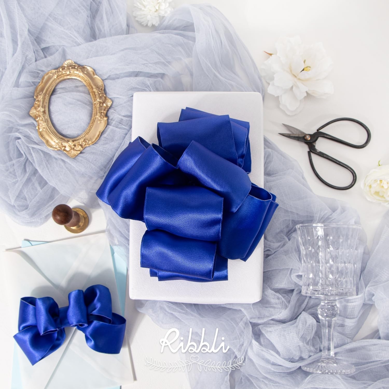 Ribbli Black Double Faced Satin Wired Ribbon 1.5 Inch Christmas Ribbon for Gift Wrapping Wreaths Garland Tree Decoration Crafts Home Decor-Continous 10 Yards(Royal Blue)